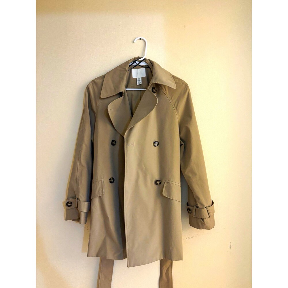 H&M Women’s Beige Belted Trench Coat Lined Button-Front Collared Size XS